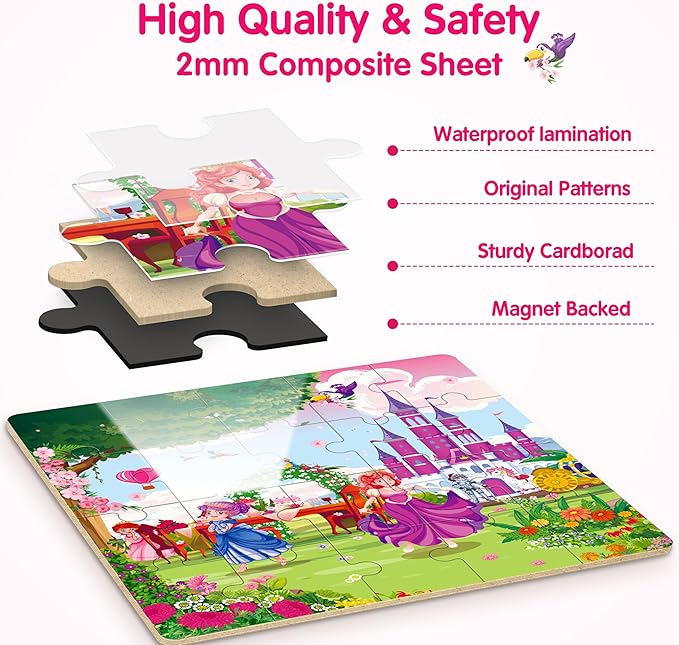 SYNARRY Unicorn Mermaid Princess Magnetic Puzzles for Toddlers 3-5 Girls, 20 Pieces Travel Puzzles for Kids Ages 4-6, Car Airplane Road Trip Activities Toys for 3 4 5 6 Year Old Girls Birthday Gifts