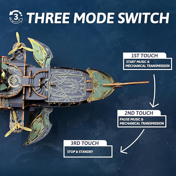 DIY 3D Wooden Puzzle Whale Spaceship,Miniature Wooden Dollhouse Model for Adults to Build,Gifts for Family Friends - Whale Ark of The Universe (Dawnlight Gold)