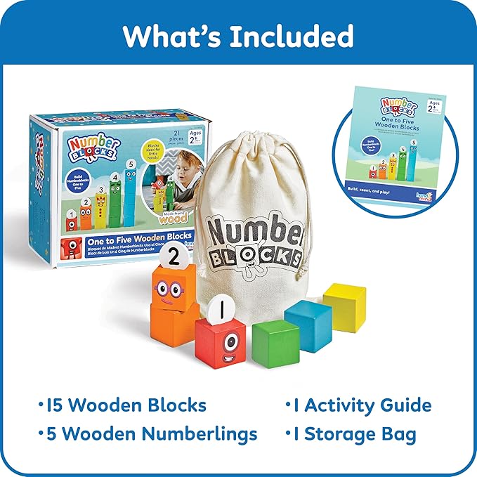 hand2mind Numberblocks One to Five Wooden Blocks, Wood Building Blocks for Toddlers 2-4 Years, Stacking Toys, Montessori Math Materials, Color Sorting Daycare Toys, Preschool Learning Activities