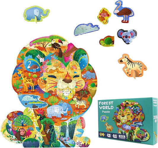 Animal Puzzles for Kids Ages 6-8 200 Piece Lion Jigsaw Puzzles Unique Animal Shape Floor Puzzle Ages 8-10 Learning Educational Toys Birthday Gift for Boys Girls Ages 10-12