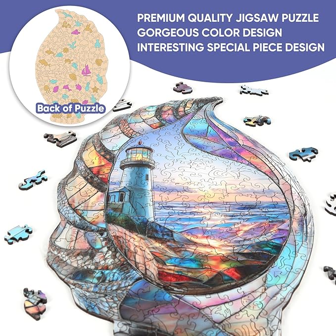 delobil Wooden Puzzles for Adults, Shell Landscape Jigsaw Puzzles 500 Pieces, Unique Shape Puzzles for Adults and Kids, 19.8 x 12.5 Inches Medium Size, Fun Challenging Puzzles Family Game