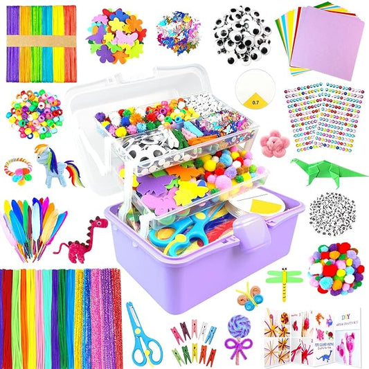 ZEIZHUBN Arts and Crafts Supplies for Kids Crafts Kit with Pipe Cleaners DIY Crafts for Kids Art School Supplies Materials All in Crafting Box Craft Supply Set Gifts for Kid Girls Boys Age 4-8, 8-12