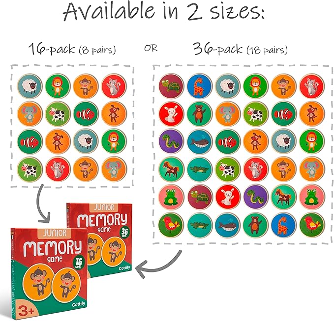 Montessori-Inspired Wooden Matching Game for Toddlers 2-4 Years - Durable, Scratch-Resistant 36 Card Set, Includes Carry Bag - Memory Game for Toddlers 2-4 Years - Cognitive Verbal Skills Development