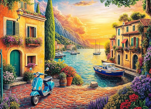 Cozy Harbour Jigsaw Puzzles 1000 Pieces for Adults Mediterranean Village 1000 Piece Jigsaw Puzzles for Adults