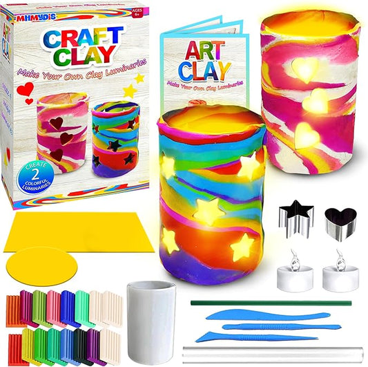 Make Your Own Clay Luminaries - Clay Lanterns Making Kit Activity for Boys Girls Age 6 7 8 9 10 11 12 Year Old and up - Arts and Crafts Kit for 8-12 Year Olds