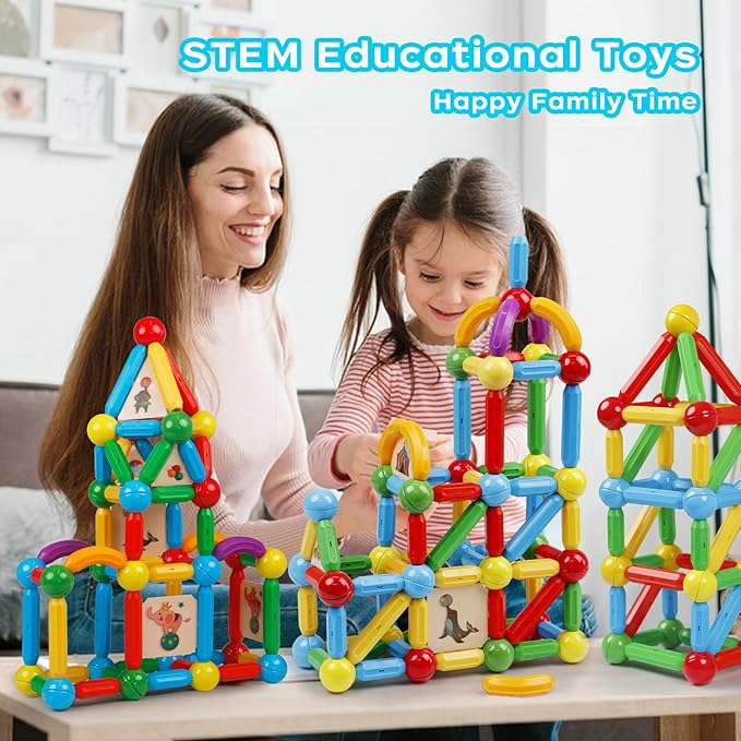 TOKBLOK Magnetic Building Blocks for Boys and Girls, 132Pcs Creative Magnetic Sticks and Balls STEM Construction Toys for Kids Toddlers Early Development Educational Learning