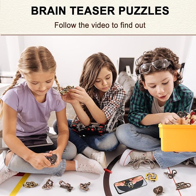 Metal Brain Teaser Puzzles Ring Puzzles Metal Wooden Brain Teaser Puzzle 16pcs Logic Metal Puzzle for Adult Kid Toy Lock Puzzles Gift for Adults Teenagers Kids