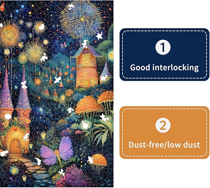 Wonderful Mushroom House Night Jigsaw Puzzles for Adults 1000 Pieces, Brain Challenging Shaped Puzzle for Game Night, Family, Friends, Size is 26.6 x 19.2