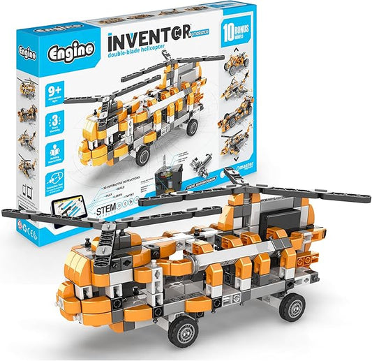 Engino Inventor STEM Toys, Motorized Double-Blade Helicopter, STEM Engineering Toys for Kids 9+, Building Kit, Gifts for Boys & Girls, Powered by Motor (10 Models to Build)