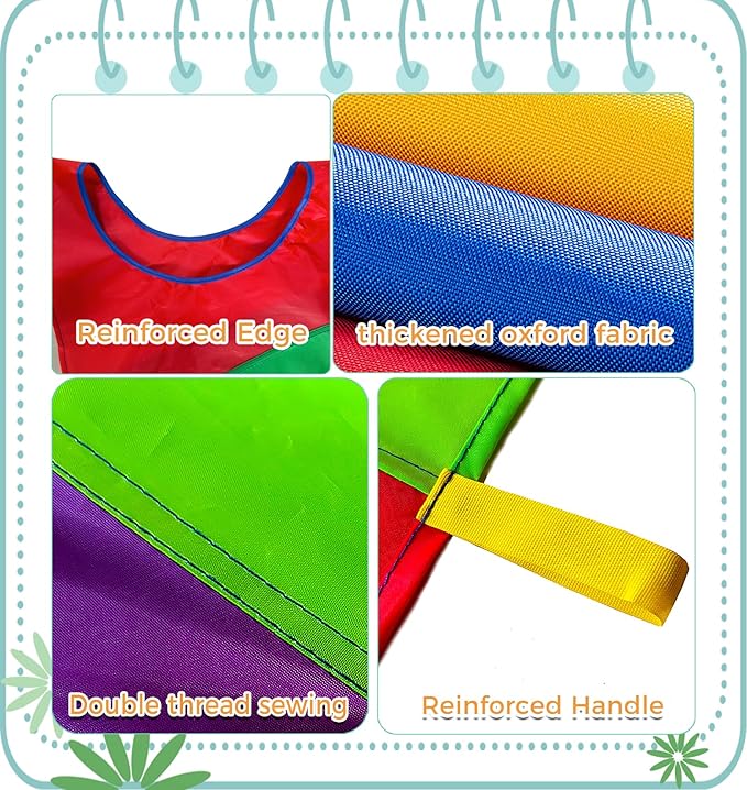 10 FT Rainbow Play Parachute Mole Game with 9 Holes, Indoor/Outdoor Fun for Kids, Families, Schools, Includes 3 Inflatable Sticks & 1 Pump, Perfect for Team Building, Group Activities