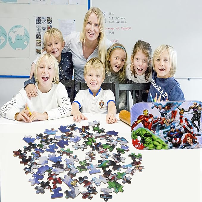 Puzzles for Kids Ages 4-8,60 Piece Puzzles for Kids in a Metal Box, Educational Jigsaw Puzzles 60 Piece Puzzle Games Puzzle Toys Childrens for Girls and Boys (0665)