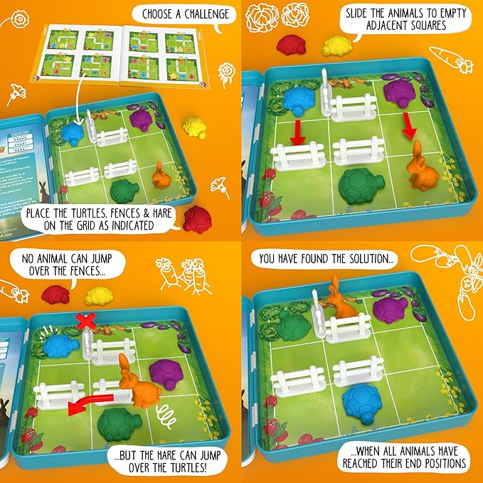 SmartGames Turtle Tactics Metal Box Travel Game with 48 Challenges for Ages 5 - Adult