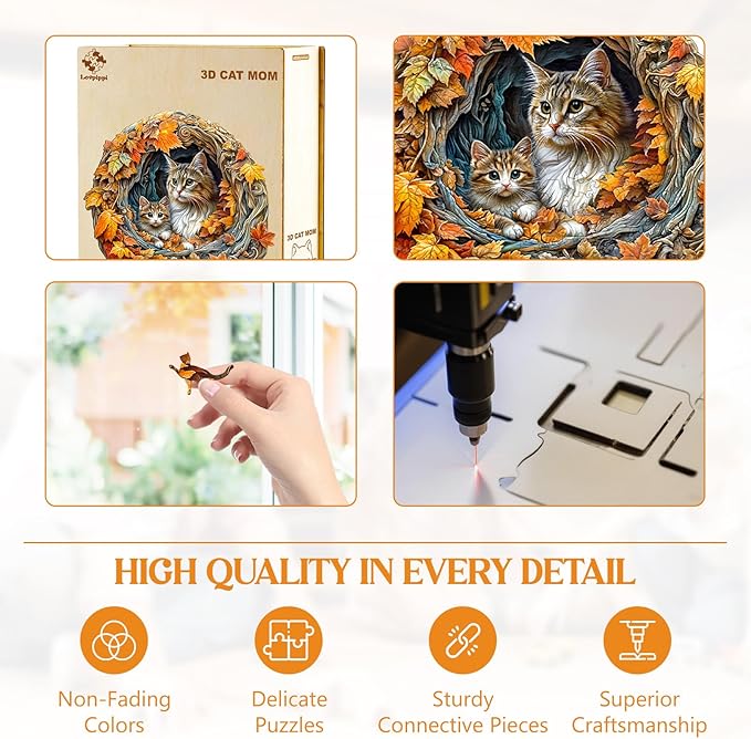 Wooden Puzzles for Adults, Wooden Jigsaw Puzzles for Adults Kids, 3D Cat Mom Unique Shaped Wood Puzzles Adult, Creative Birthday Gifts for Friends Family Game (8.5 * 8.3in 100pcs)