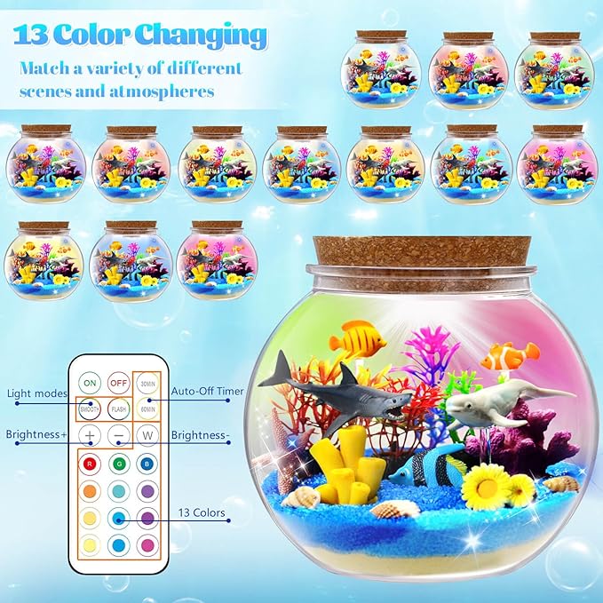 Ocean Light Up Terrarium Kit for Kids - LED Night Light Ocean Birthday Gift for Girls & Boys Ages 4 5 6 7 8-12, Kids Arts & Crafts Kit
