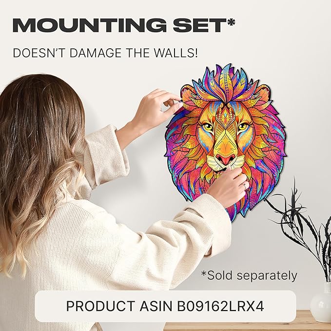 UNIDRAGON Original Wooden Jigsaw Puzzles - Mysterious Lion, 700 pcs, Royal Size 21.3"x16.5", Beautiful Gift Package, Unique Shape Best Gift for Adults and Kids, for Dad Men