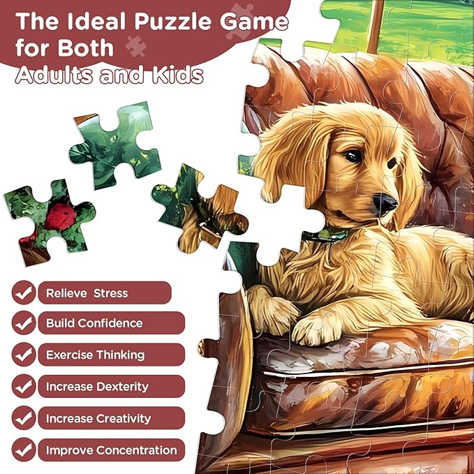 300 Pieces Jigsaw Puzzles for Adults, Golden Retriever Jigsaw Puzzles for Kids Adults Seniors, Adult Puzzles 300 Pieces, Challenging Puzzle Great Gift for Family Friends