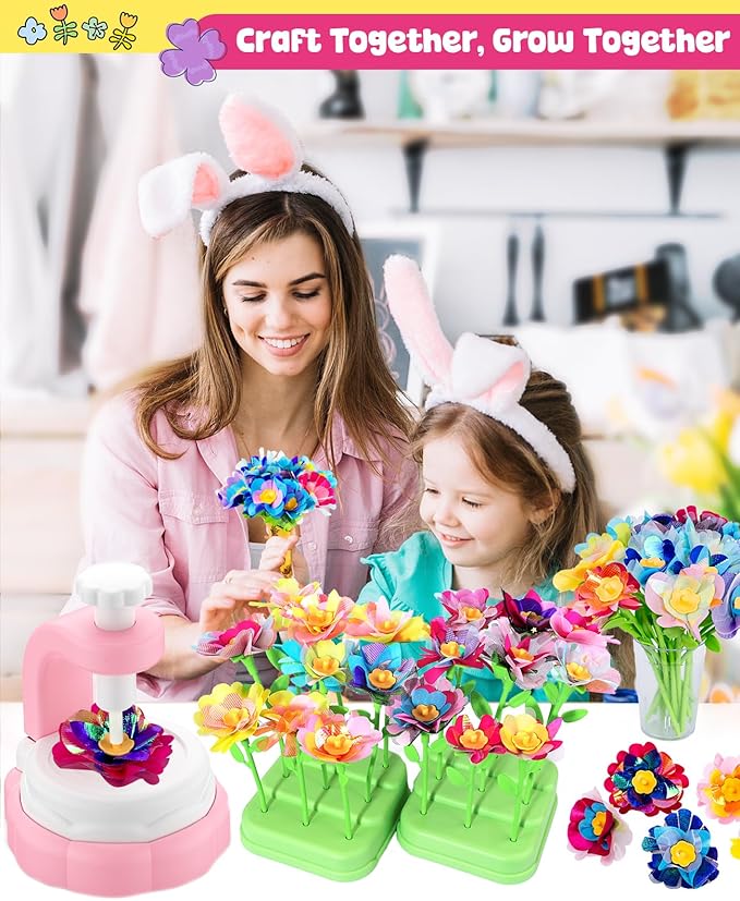 WKYCOE Fabric Flower Bouquets Craft Kit, DIY Arts and Crafts for Kids 4 5 6 7 8 9 Year Toddler Girl - Flowers Market Toy Educational Activity and Birthday Gift Toys Gifts Ideas for Boys Girls