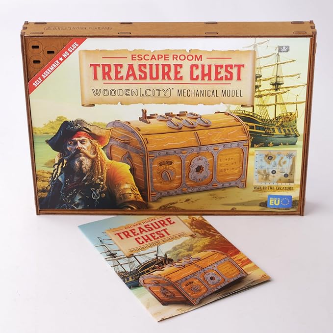 WOODEN.CITY Treasure Chest Puzzle Box for Adults – 3D Wooden Mystery Box Brain Teaser & Escape Room Game with Secret Opening (165 Pieces, Gift Idea)