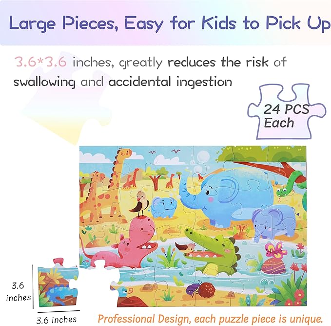 PhoenixtreeMoon Large Floor Puzzles for Kids Ages 4–6, 4-in-1 Educational Storytelling Jigsaw Puzzles – Animal, Sea, Space Themes for Boys and Girls