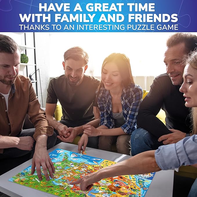 QUOKKA Puzzles for Adults 1000 Pieces - 3 Set Floor Puzzles for Kids Ages 8-10 - Learning Map of The United States World Space - Educational Games for Kids 6-8 - Toys for 12 Year Old Boys and Girls