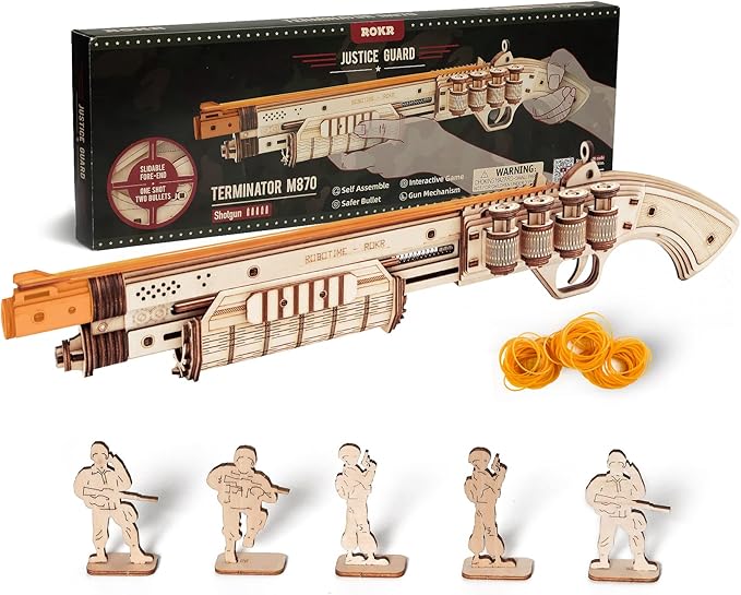 ROKR 3D Wooden Puzzle Rubber Band Guns for Adults,Toy Shotgun Model Building Kits for Adults to Build,Toy Guns for Kids 12-14,Challenge Wood Crafts Puzzles,Cool Toys Hobbies for Men Women