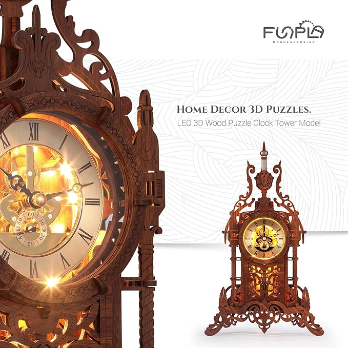 LED 3D Wood Puzzle Clock Tower, 3D Building Model, DIY 3D Clock Kit (LED-WTC02)