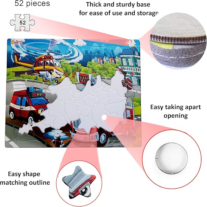 Just Smarty Fire Truck Toddler Puzzles for Boys and Girls | Fire Truck Toy 52 Pieces Jigsaw | Firefighter Puzzle | Firefighter Kids Great Gift | Kids Toy Ages 4-6 | Puzzles for 5 Year Olds