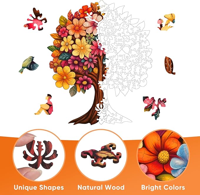 Wooden Puzzle for Adults, Flower Tree Jigsaw Puzzles for Adult, Unique Pieces Wood Cut Puzzles, Exquisiten Box Packaging, Toys for Friends Family (M-15.2 * 18.1in-466pcs)