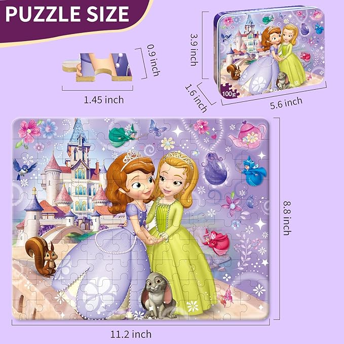 Puzzles for Kids Ages 4-6, 100 Piece Jigsaw Puzzles in Metal Box, Educational Learning Toys for Boys and Girls, Premium Puzzle Games, Kids Puzzles Ages 3-5 Gift
