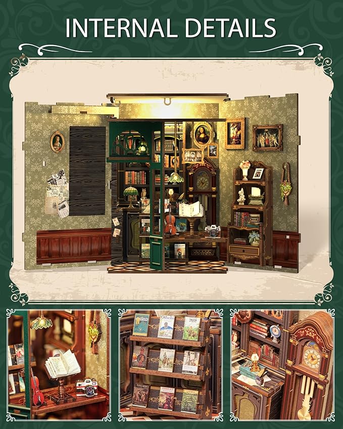 Cutefun Book Nook Kit - DIY Miniature House Kit for Bookshelf Decor, Book Nook Kits for Adults & Beginners, 3D Wooden Puzzle Dollhouse, Ideal Gift for Family and Friends (OWL Bookstore)