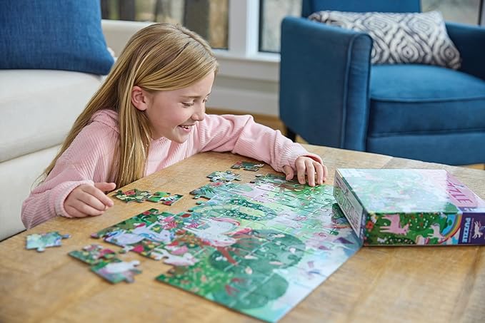 Crocodile Creek 60-Piece Holographic Foil Floor Puzzle for Kids Ages 4-8 and Up - Heavy-Duty Box for Storage - Magical Friends - 14” x 19” Finished