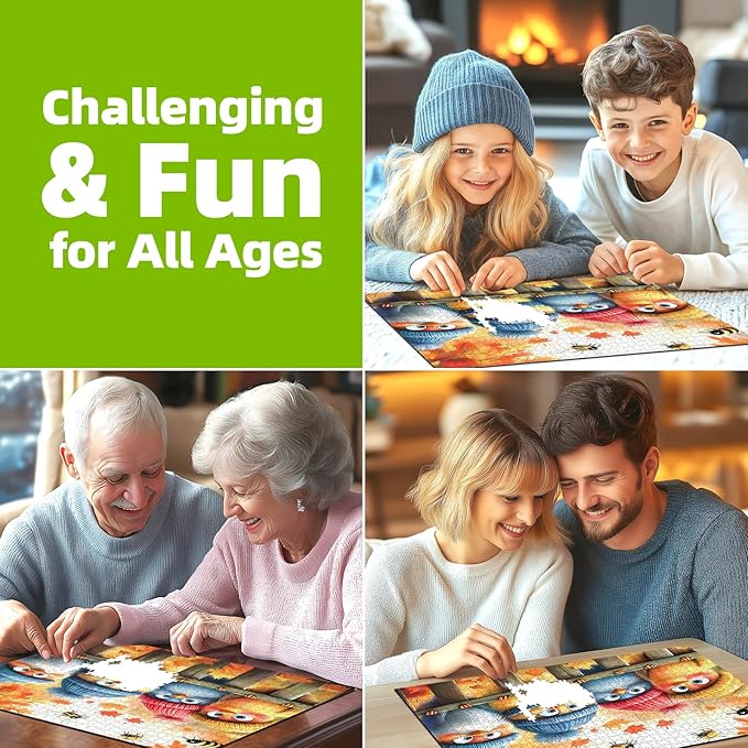 Autumn Birds 500 Piece Jigsaw Puzzle for Adults Cute Fall Nature Landscape Cartoon Baby Birds with Winter Hats Family Challenging Puzzle with Letters on Back Perfect for Game Night (23"X15")