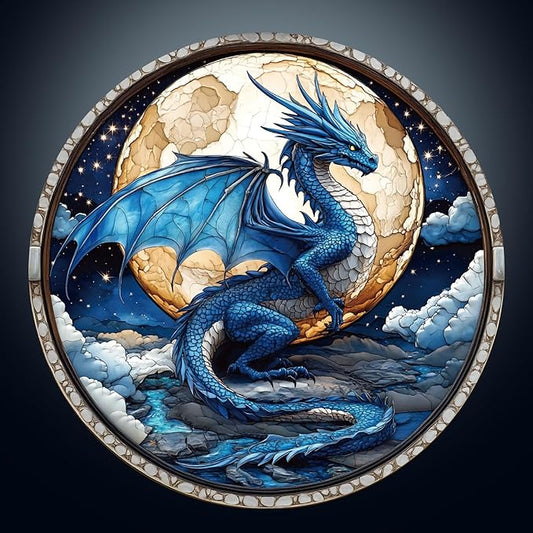 Wooden Puzzles for Adults - Moonlight Blue Dragon Wooden Jigsaw Puzzle - Unique Shape 3D Vision Wood Puzzles Adult - Christmas Birthday Gifts for Adults/Friends/Family - 200pcs 11.4 * 11.4in