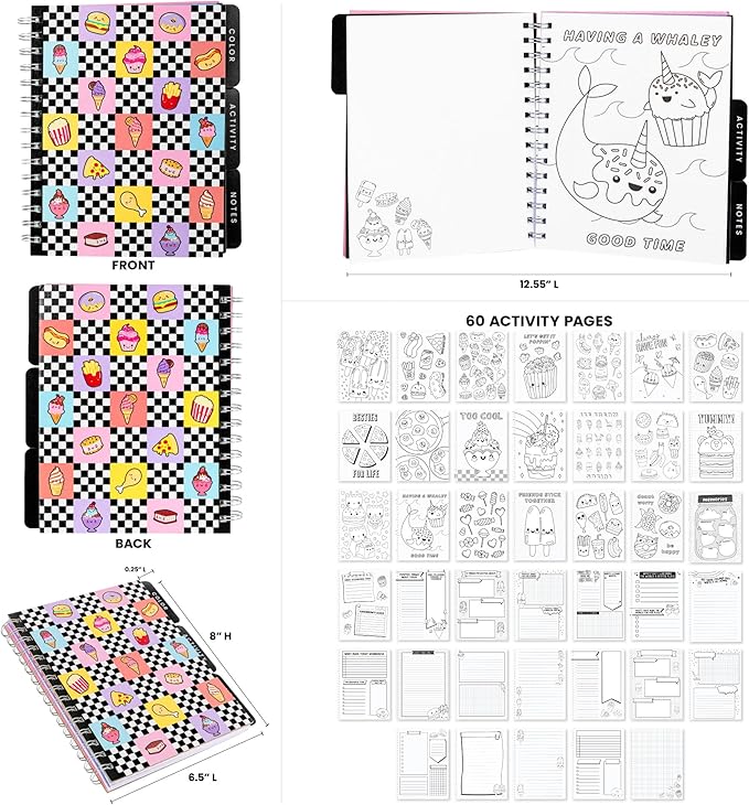 Fashion Angels Funny & Cute Food Graphic Journaling Stationery Set, Includes 1 Tabbed Sketchbook, 2 Sticker Sheets, 6 Scented Markers & 3 Rolls of Tape