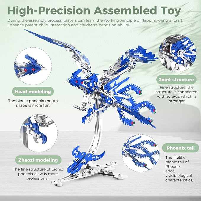 Epic Legend Metal 3D Puzzle for Adults -Rising Phoenix Rise from The Ashes: The Eternal Phoenix Metal Puzzle I Inspired by The Spirit of rebuilding of Arizona(Blue)