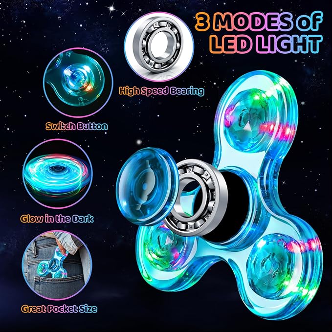 Fidget Spinner for Kids 2 PCS, Light up Sensory Fidget Toys Adults Kids 4-8-12 with Autism ADHD, Anxiety Toys Stress Relief Teen Boy Gifts, Glow in The Dark Party Favors Fidgets Classroom Prizes