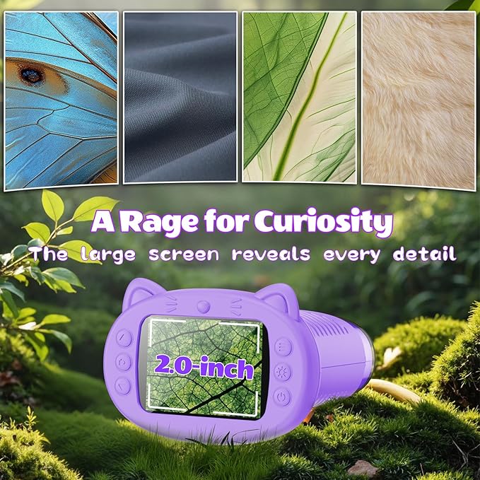 Kids Microscope, 1000X Portable Digital Microscope with 2.4" IPS Screen & 8 LEDs, USB Rechargeable, STEM Educational Science Kit, Great Christmas & Birthday Gift for Children Ages 3-12