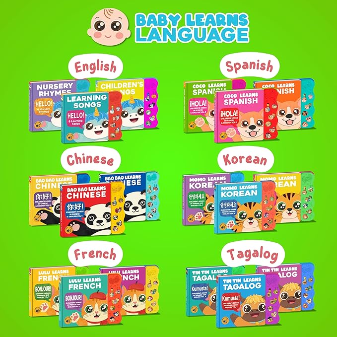 Musical Spanish Books for Kids 1-3, Spanish English Toys for Babies & Toddlers 1-3, Baby & Toddler Spanish Books, Bilingual Learning Toys 1 Year Old, Libros Infantiles en Español