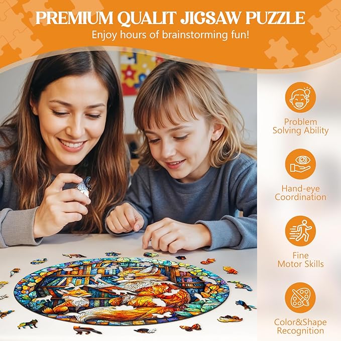 Wooden Puzzles for Adults, Mother Fox Storytime Wood Puzzles Adult, Wooden Jigsaw Puzzles for Adults Kids, Creative Birthday Gifts for Friends Family Game(11.4 * 11.4in 200pcs)