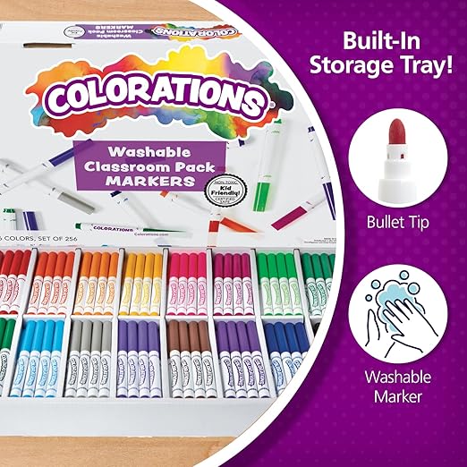 Colorations Washable Markers, Set of 256, 16 Colors, Non-Toxic, Bulk Art Supplies for Kids, Classroom Kit, Coloring Classroom Pack, Crafting Materials