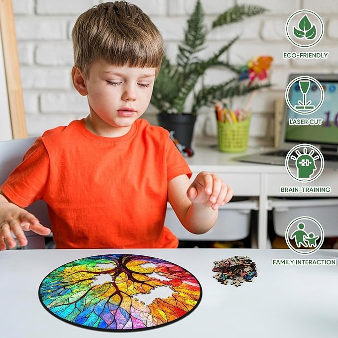 Ruikiyart Wooden Puzzles for Adults, 5MM 500 Pieces Colorful Tree Wooden Jigsaw Puzzles, Tree Puzzle Unique Shaped for Adults and Kids on Birthday, Thanksgiving, Family Puzzle Games (16.5"*16.5")