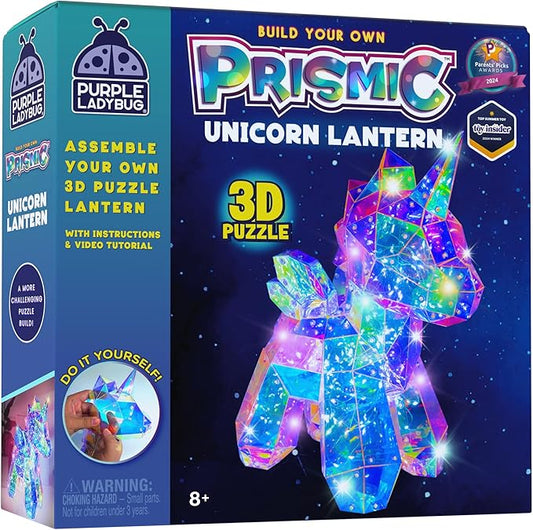 PURPLE LADYBUG PRISMIC Unicorn 3D Puzzle Craft Kit - DIY Light-Up Night Lamp for Kids, STEM-Inspired Creative Kit, Gifts for Ages 12-18, Birthday Gifts for Teens and Tweens