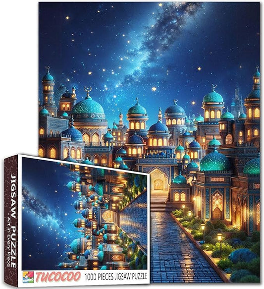 1000 Piece Jigsaw Puzzles for Adults,Mosque Night View Jigsaw Puzzles，Religious Architecture Puzzle，Challenging Family Activity Perfect for Game Nights，Mosque Puzzle as Wall Art Decor