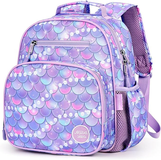 mibasies Toddler Backpack for Girls 2-4: Preschool Kindergarten Backpack - Cute Kids Backpacks for Girls - Fish scale Purple
