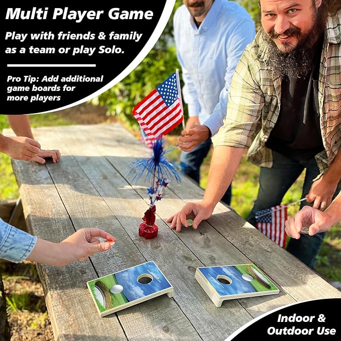 Coinhole Desktop Coin Bouncing Party Game Set | Tabletop Cornhole Board Game | Small Cornhole Travel Game Includes Coins