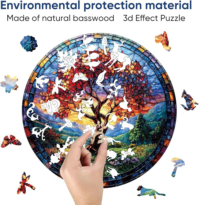 Wooden Puzzles for Adults, Tree of Life Redwood Fall Jigsaw Puzzles 200pcs,11.2x11.2in, Unique Shape Adult Puzzles, Irregular Wood Creative for Adults Family Game