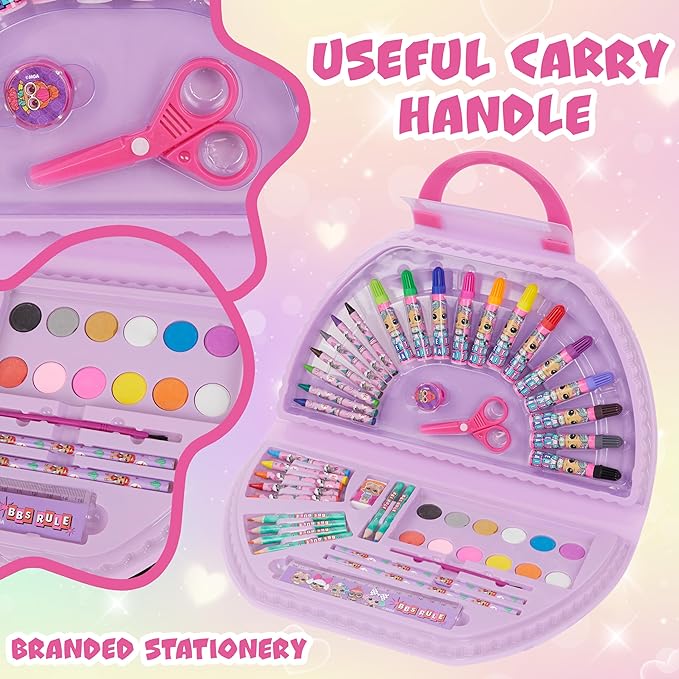 L.O.L. Surprise! Art Supplies Set with 40 Pieces Drawing and Painting Kit Pink Travel Case