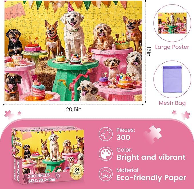 300 Piece Puzzles for Adults,Jigsaw Puzzles 300 Pieces for Kids Ages 8-10 10-12 Dog Puzzles Animal Pet Lover Adult Jigsaw Puzzle Games Family Entertainment Gift Toy 20.5x15in