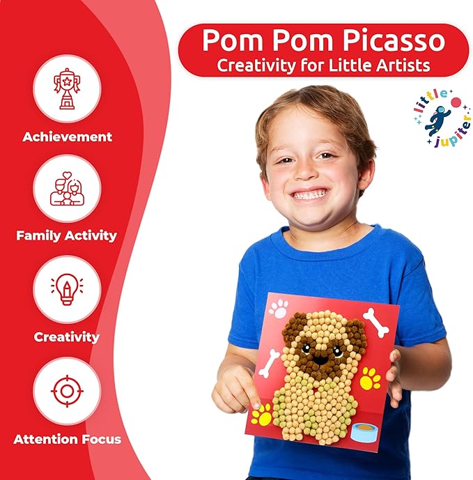 Little Jupiter DIY Pom Pom Art - Makes 10 Art Pieces -Boy & Girl for Age 3-5 - Toddler Kids Crafts 3-5 Activities - Arts and Crafts (Set4)
