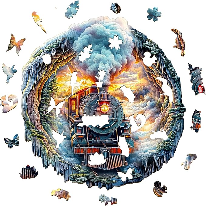 Wooden Puzzles for Adults, Wooden Flat Puzzles with 3D Visual Effect, Steam Train Puzzles, Birthday Gifts for Women Men (L-13.4 * 12.6in 270pcs)